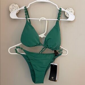 VIX Parallel Beaded Triangle Bikini Set - Emerald Green